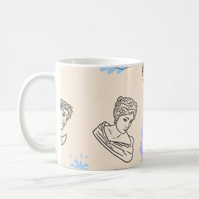 Illustration med grekiska statyers konturer. B Kaffemugg (Vänster)