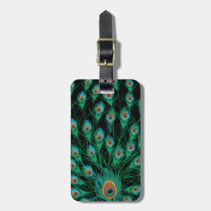 Illustration med peacock Feathers på svart Bagagebricka