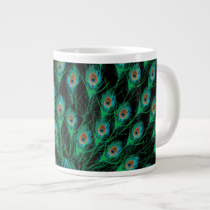 Illustration med peacock Feathers på svart Jumbo Mugg