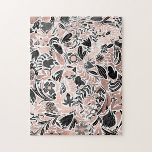 Illustration Mönster i ro vid den svarta Blommigte Pussel