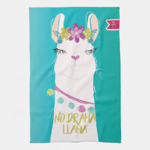 Illustration No Drama Llama with Monogram Kökshandduk