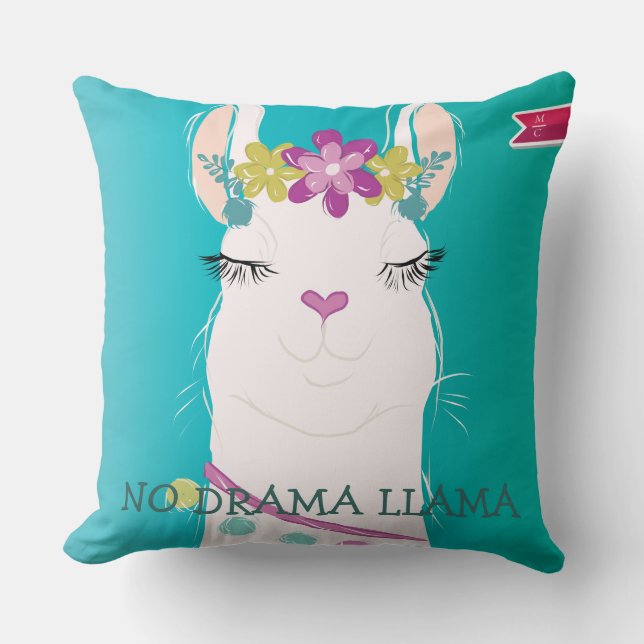 Illustration No Drama Llama with Monogram Kudde (Framsida)