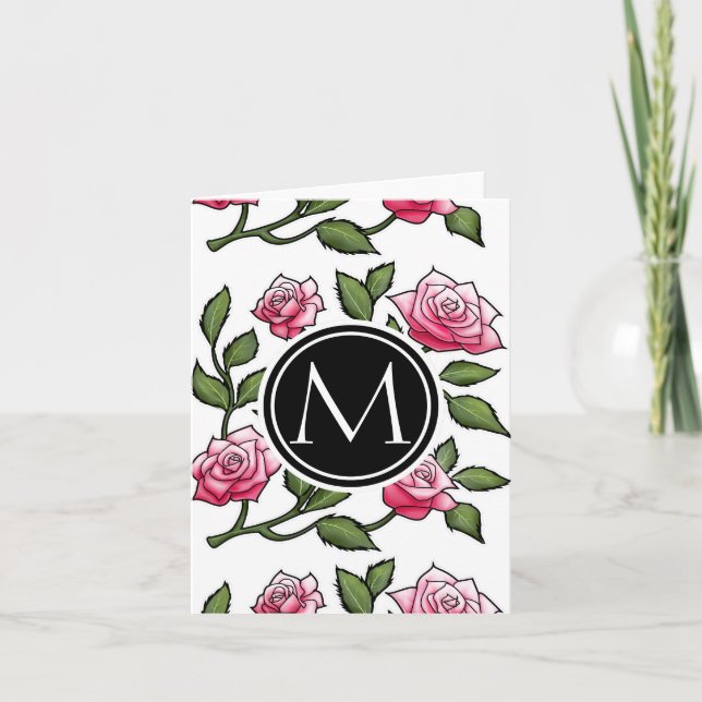 Illustration och Monogram för Blommigt i ro Anteckningskort (Framsida)