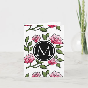 Illustration och Monogram för Blommigt i ro Anteckningskort