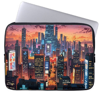 Illustration of a big city at night laptop fodral