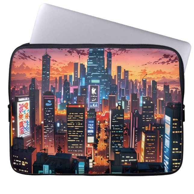 Illustration of a big city at night laptop fodral (Framsidan)