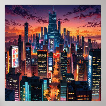 Illustration of a big city at night