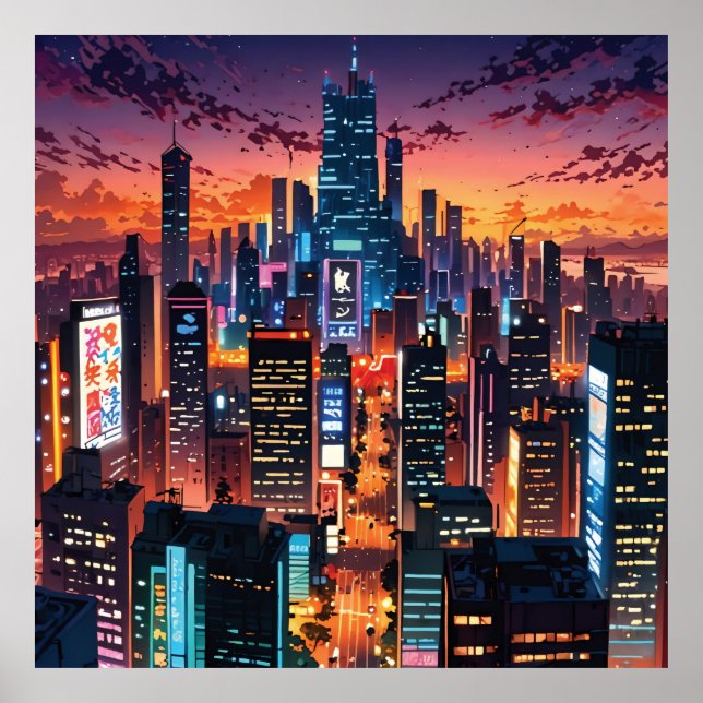 Illustration of a big city at night poster (Framsidan)