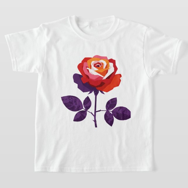 Illustration of a colorful rose t shirt (Laydown)