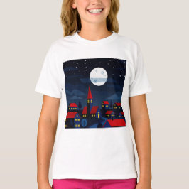 Illustration of a peaceful night town t shirt
