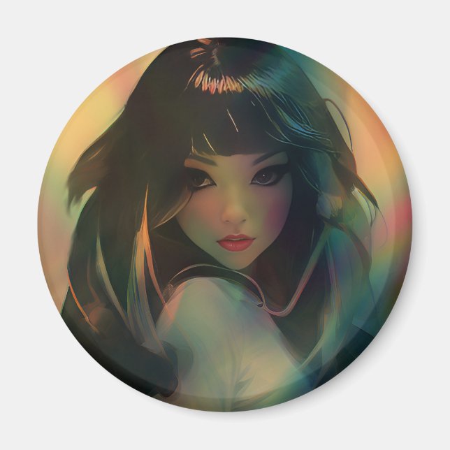 Illustration of Anime Stil Girl in Rainbow Light Magnet (Framsidan)