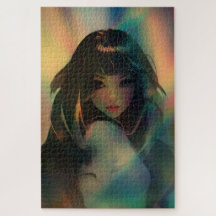 Illustration of Anime Stil Girl in Rainbow Light