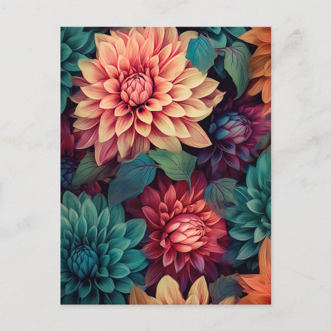 Illustration of colorful dahlia flowers vykort (Framsida)