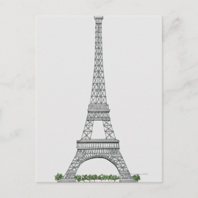 Illustration of Eiffel Torn in Paris, Frankrike. Vykort (Framsida)