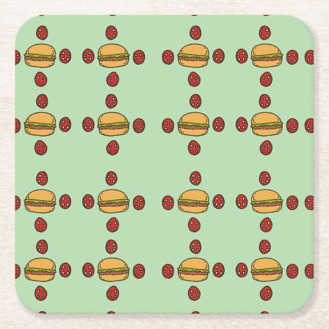 Illustration of hamburger patterns  underlägg papper kvadrat (Framsidan)