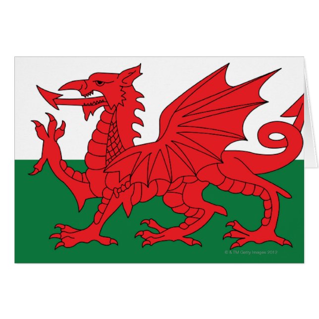 Illustration of national flagga of Wales, with red Hälsningskort (Framsidan Horizontal)