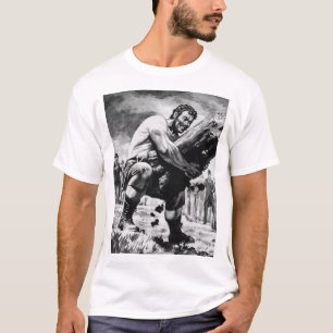 Illustration of Oldtime Strongman Lyftande en logg T-shirt