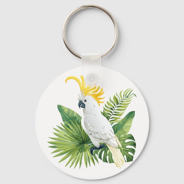 Illustration of parrot cockatoo nyckelring (Framsida)