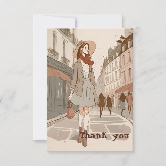 Illustration Paris Girl Delicate Pastel Tack Kort (Framsida)