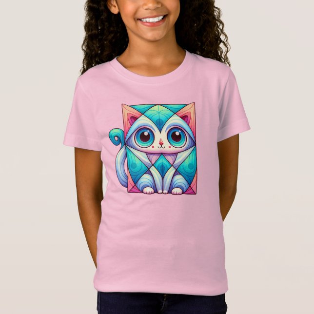 Illustration Plattor, Katt med stort Ögon T Shirt (Framsida)