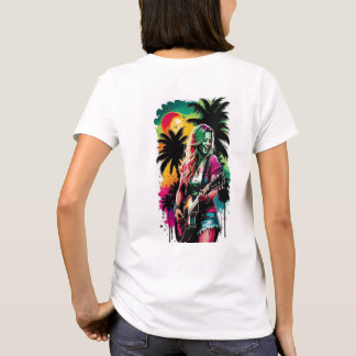 Illustration Pop Art Femme Guitare Acoustique et P T Shirt