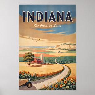 Illustration Resor Konst Retro Indianas landsbygd Poster