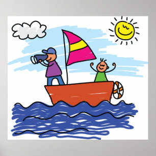Illustration Segelbåt i Resa Poster