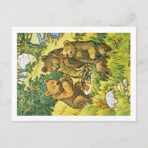 Illustration som skildrar tre picknickbjörnar vykort