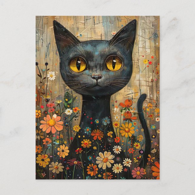 Illustration süße Katze mit Blumen Vykort (Framsida)