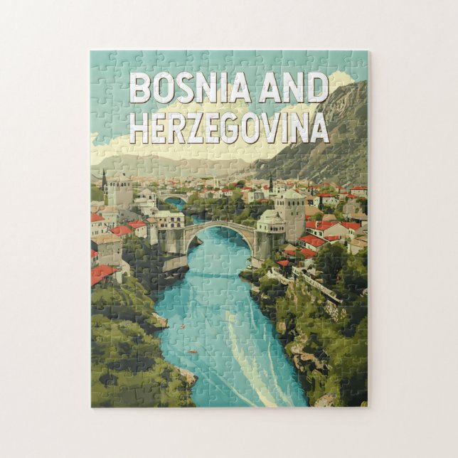 Illustration Travel Art i Bosnien och Hercegovina Pussel (Vertikal)