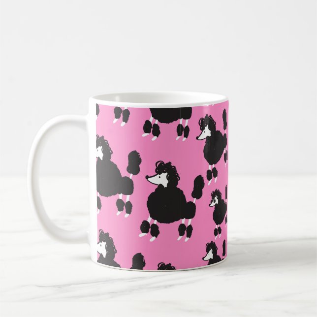 Illustration vintage fransk pudel sömlös patron kaffemugg (Vänster)