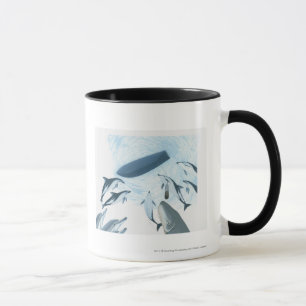 Illustrationen av delfiner tittar upp på ett mugg