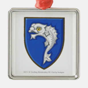 Illustrationen av det heraldiska fisksymbolet julgransprydnad metall