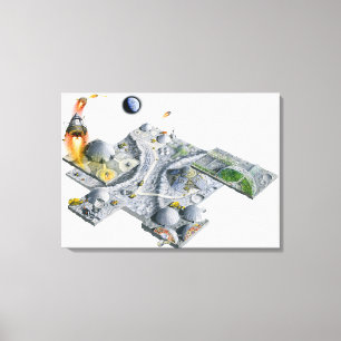 Illustrationen av en futuristiska baserar på mån canvastryck