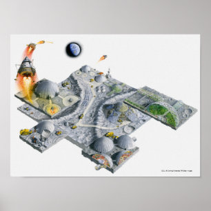 Illustrationen av en futuristiska baserar på mån poster