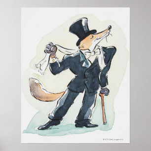 Illustrationen av en iklädd kostym för räv och poster