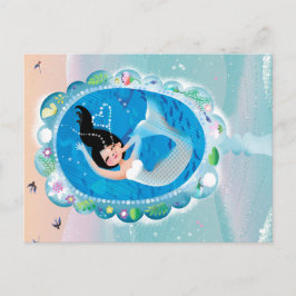 Illustrationen av en sjöjungfru spegel w bubblar vykort