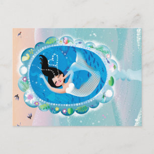 Illustrationen av en sjöjungfru spegel w bubblar vykort