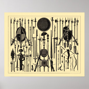 Illustrationer av antika medeltida vapen poster