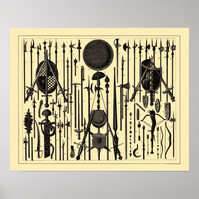 Illustrationer av antika medeltida vapen poster (Framsidan)