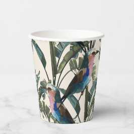 Illustrationer av exotiska bananer löv, fåglar.