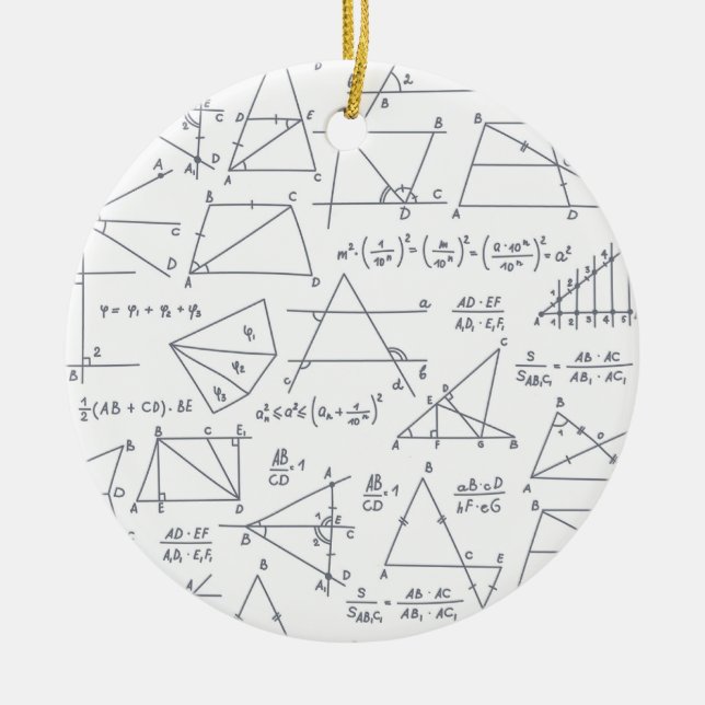 Illustrationer av skrivna beräkningar i matematik julgransprydnad keramik (Framsidan)