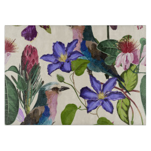 Illustrationer av tropiska blommor, exotiska fågla