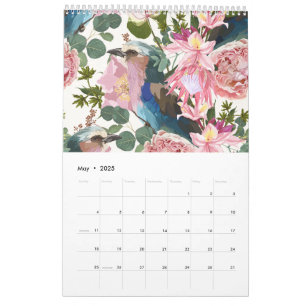 Illustrationer av tropiska blommor, växter, fåglar kalender