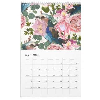 Illustrationer av tropiska blommor, växter, fåglar kalender