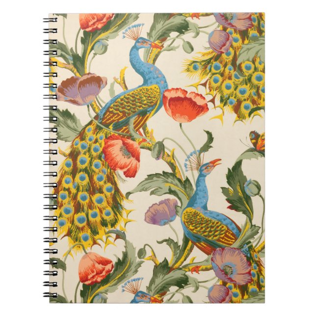 illustrationer av vintage Peacock och poppies Anteckningsbok (Framsidan)