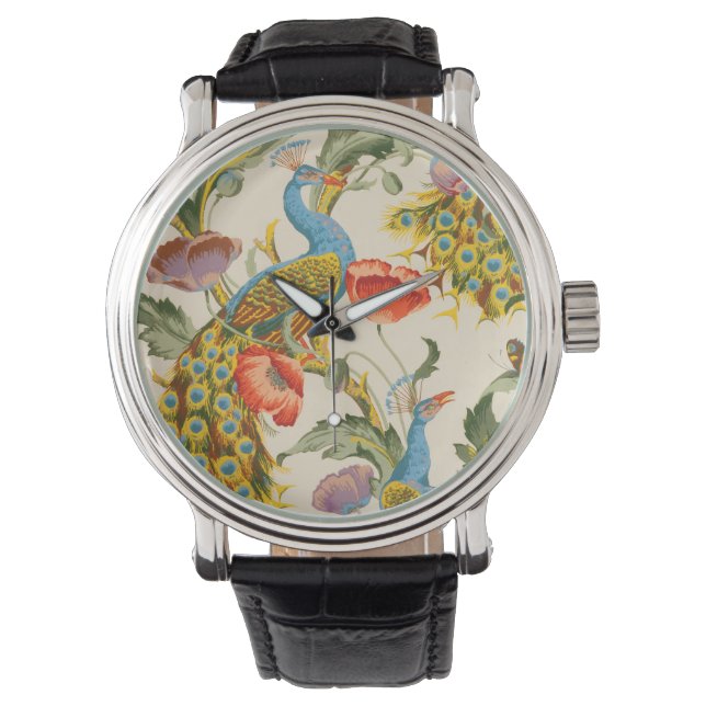 illustrationer av vintage Peacock och poppies Armbandsur (Framsida)
