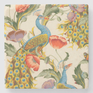 illustrationer av vintage Peacock och poppies Stenunderlägg