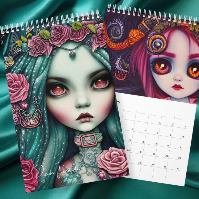 Illustrationer från Ricaso Gothic Girls Kalender (Ricaso Gothic Girls Illustrations Calendar by Ricaso. Start at any month and year. )