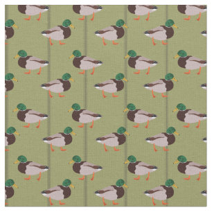 Illustrationer på Mallard Anka på Oliv grönt  Tyg